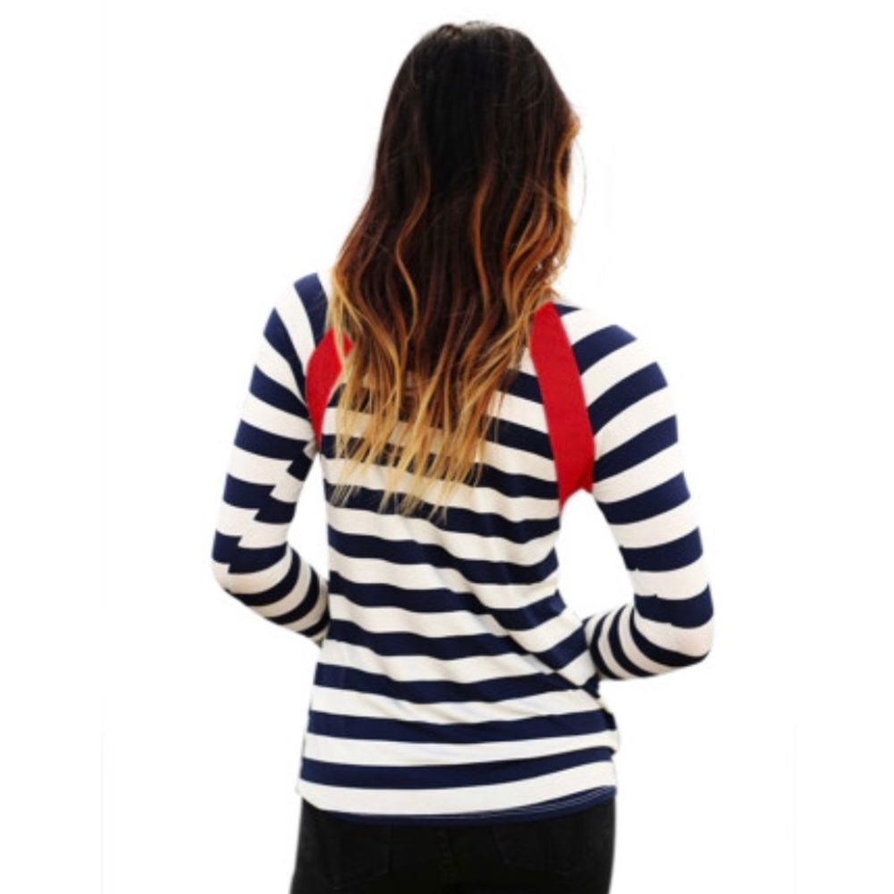 🍭 Plus Red Accent Navy Striped Long Sleeve Top - Picture 3 of 8